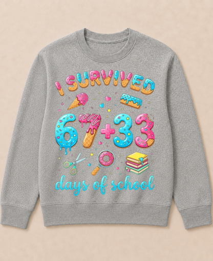 I Survived 100 Days of School 67+33 Days Teachers 100th Day Crewneck Sweatshirt