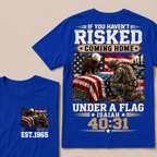 Custom Year Military Memorial Faith Tee | Kneeling Soldier Casket USA Flag Bald Eagle Isaiah 40:31 Double Sided Print Mens Patriotic T-Shirt