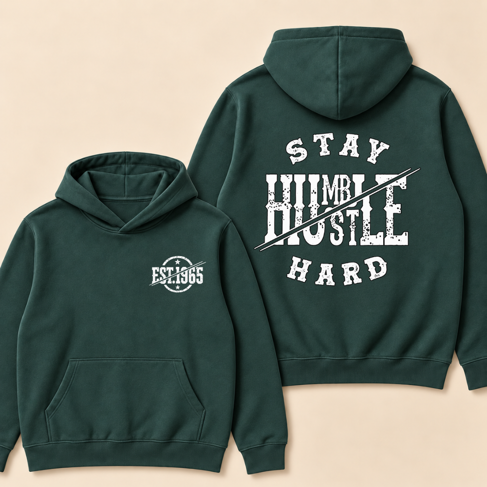 Hustle Hard Print Hoodie-Custom EST. Year