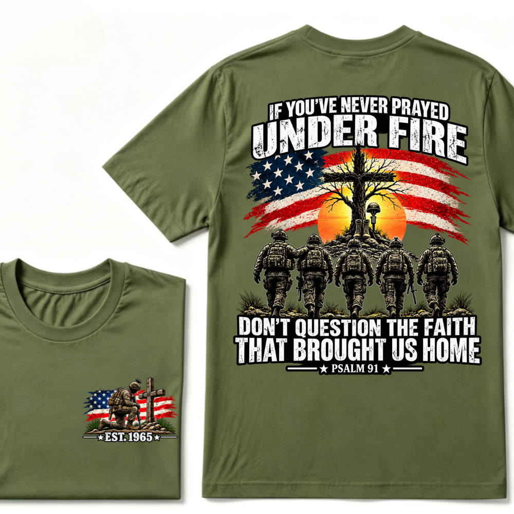 Custom EST.Year Prayed Under Fire Psalm 91 Veteran Double Print T-Shirt