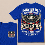 Custom Birth Year American Eagle Tee | Retro USA Banner Shield Patriotic Slogan Double Sided Print Graphic T-Shirt