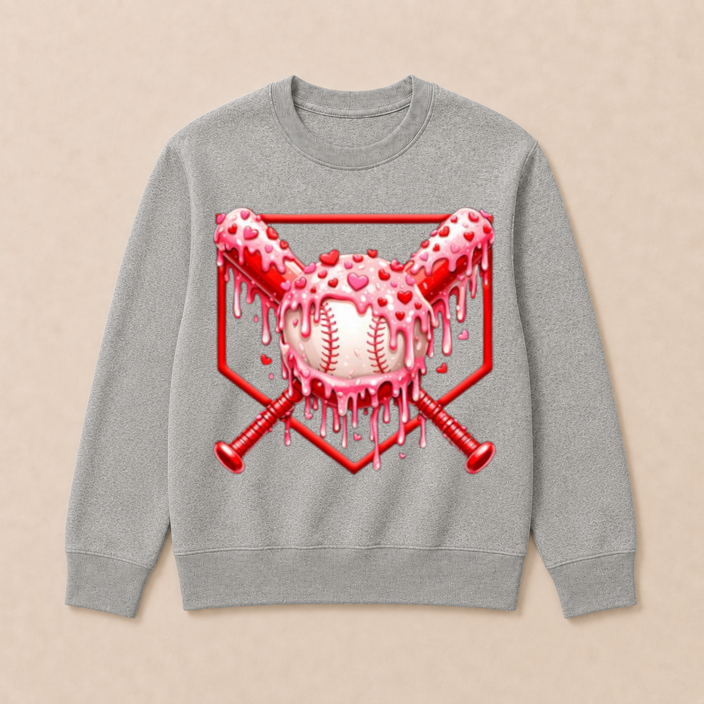 Valentines Day Baseball Boys Ice Cream Drip Heart Youth Kids Crewneck Sweatshirt