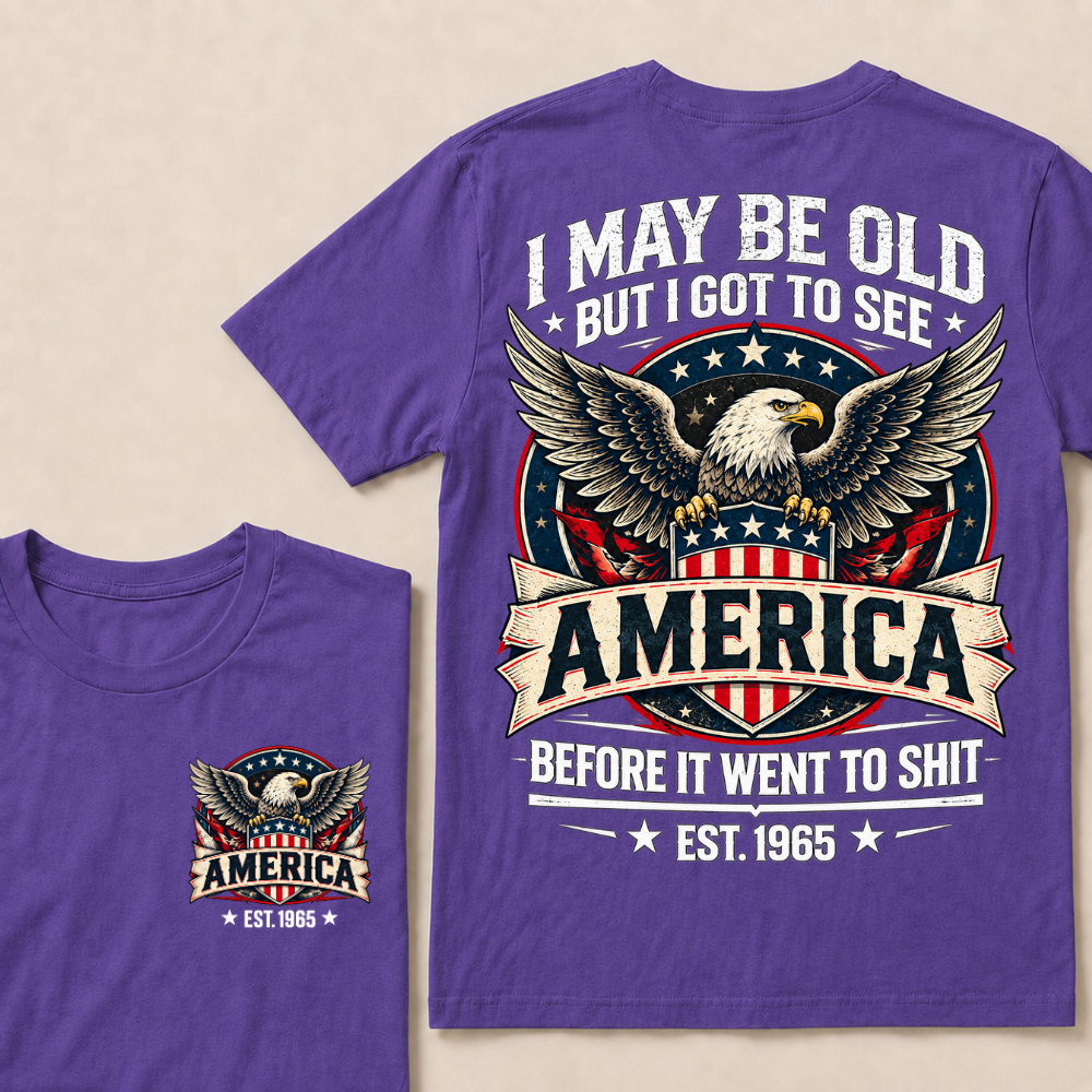 Custom Birth Year American Eagle Tee | Retro USA Banner Shield Patriotic Slogan Double Sided Print Graphic T-Shirt
