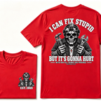 Custom Year I Can Fix Stupid Mechanic Skull Double Print Tee