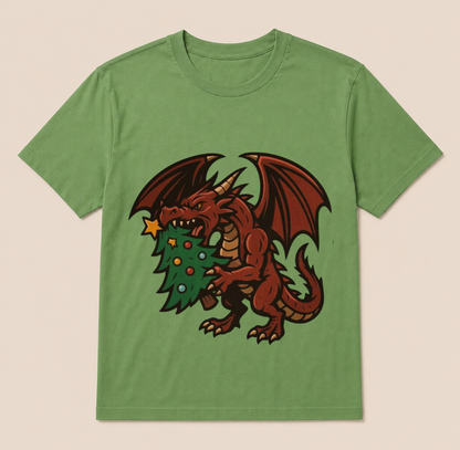 Christmas dragon with tree t-shirt