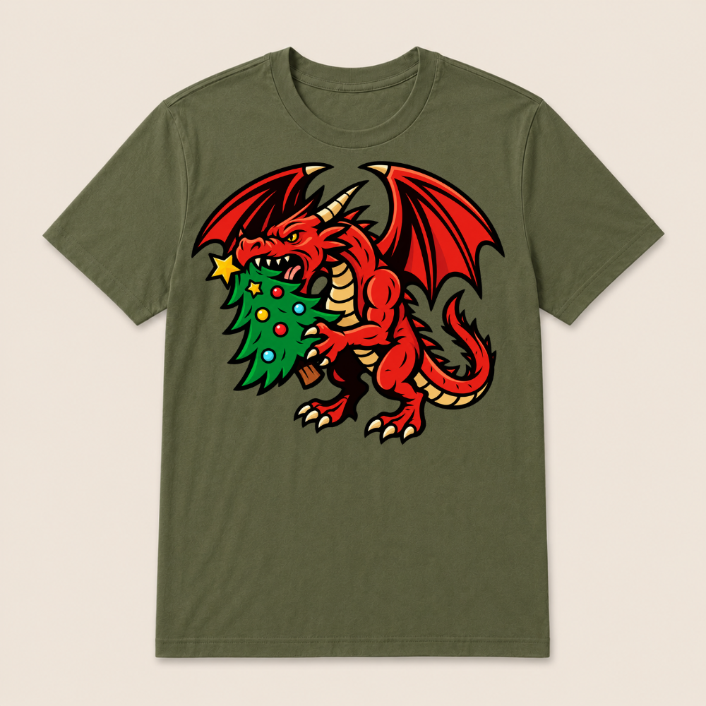 Christmas dragon with tree t-shirt
