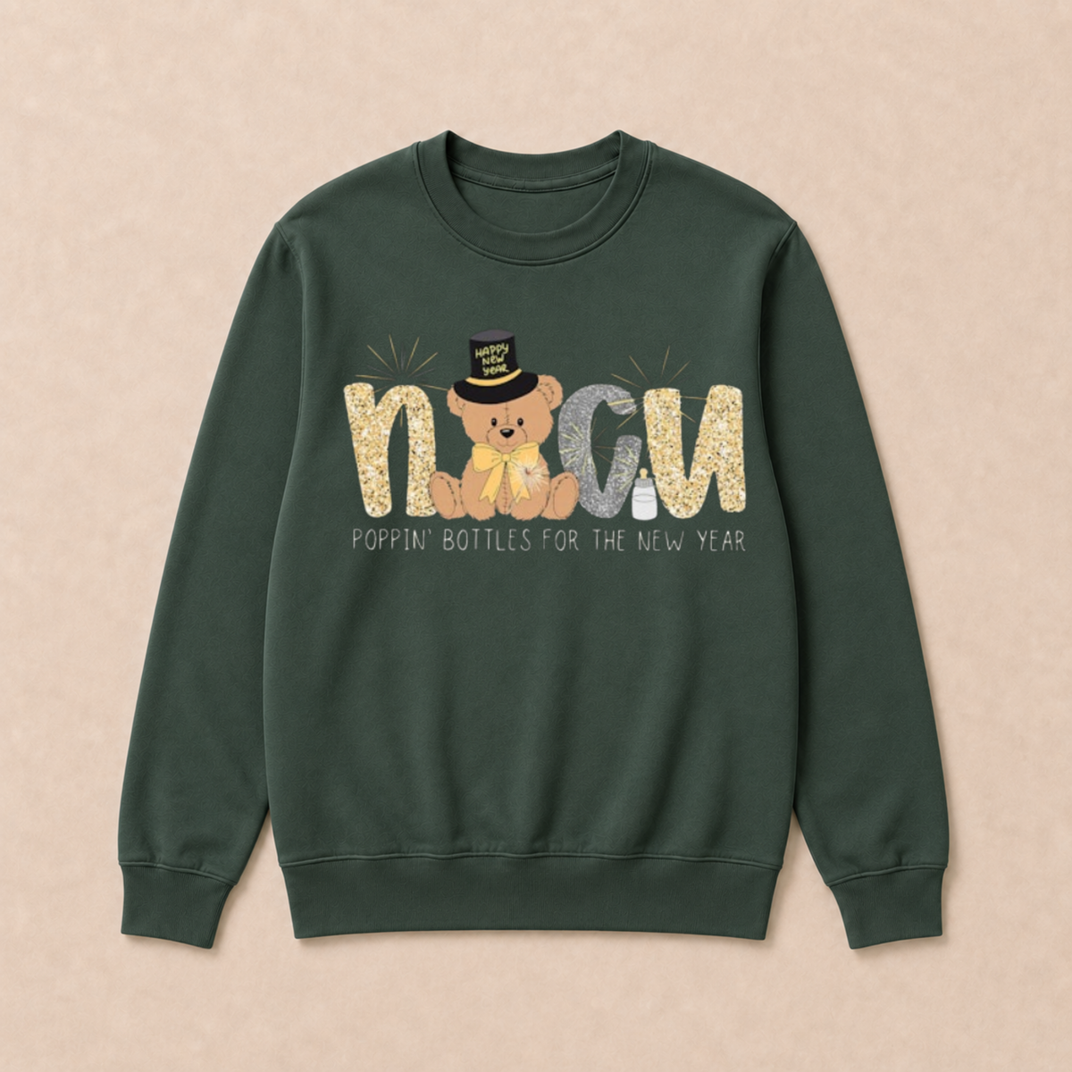 Cute New Year Teddy Bear  Crewneck Sweatshirt