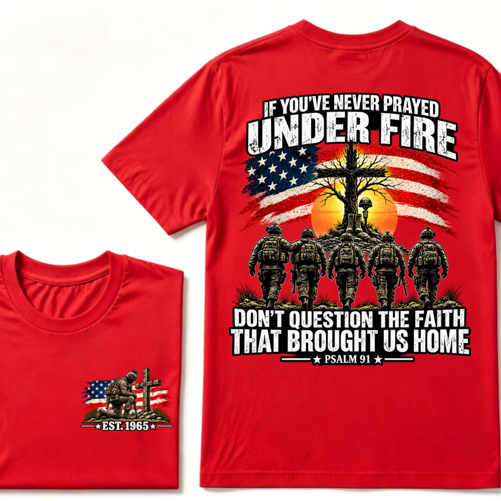 Custom EST.Year Prayed Under Fire Psalm 91 Veteran Double Print T-Shirt