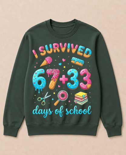 I Survived 100 Days of School 67+33 Days Teachers 100th Day Crewneck Sweatshirt