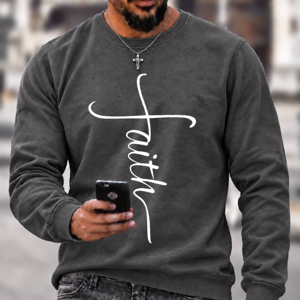Men's Religious Belief Funny Graphic Print Casual Crew Neck Text Letters Cotton Sweatshirt