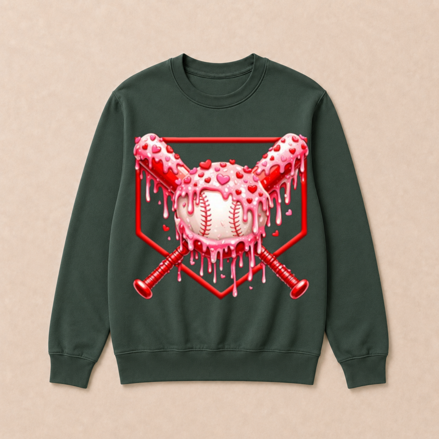 Valentines Day Baseball Boys Ice Cream Drip Heart Youth Kids Crewneck Sweatshirt