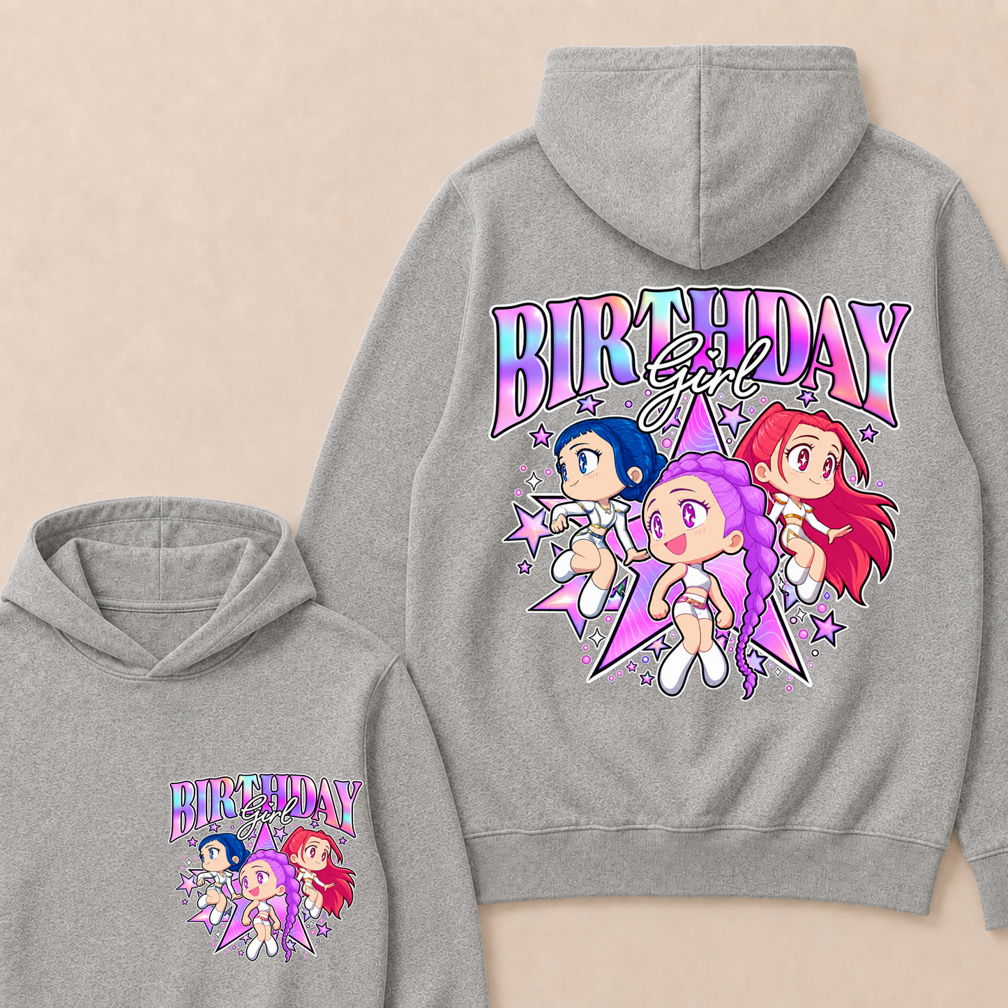 Kpop Demon Hunters Birthday Girl Adorable Chibi Group Shot Hoodie
