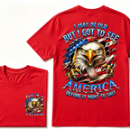 Customizable Birth Year Gen X Eagle Tee | Funny Patriotic Slogan T-Shirt Double Sided Print Torn American Flag Bald Eagle Dog Tag Top