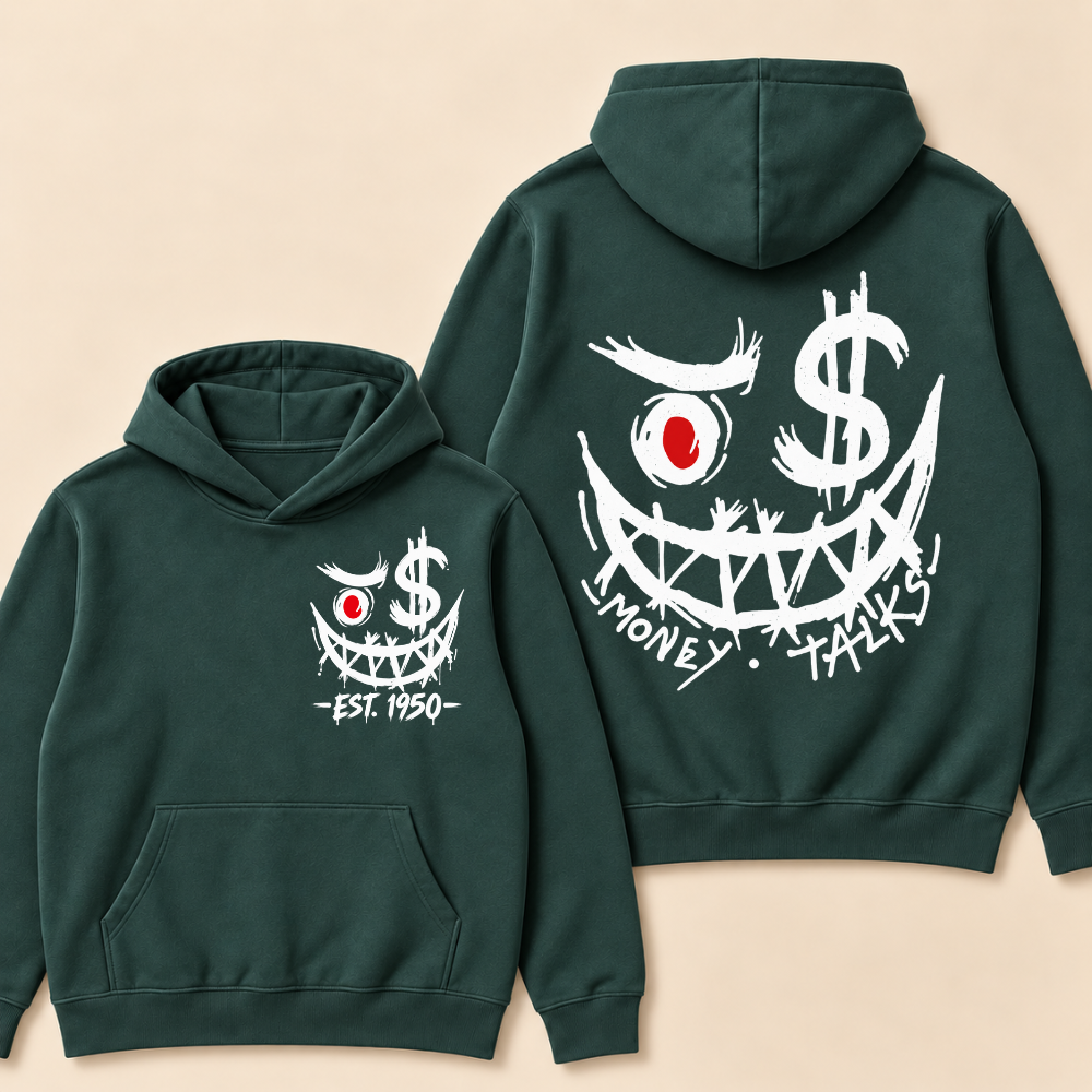 Custom EST. Year-Money Talks Evil Face Print Hoodie