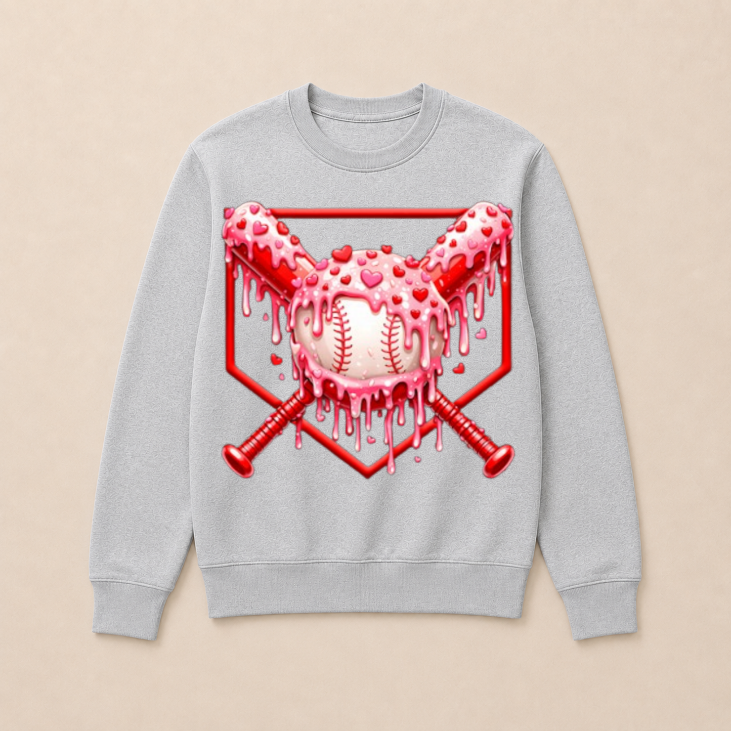 Valentines Day Baseball Boys Ice Cream Drip Heart Youth Kids Crewneck Sweatshirt