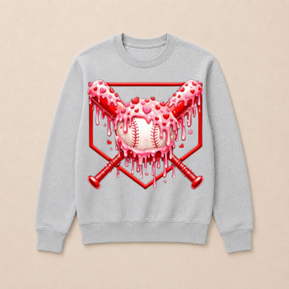 Valentines Day Baseball Boys Ice Cream Drip Heart Youth Kids Crewneck Sweatshirt