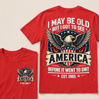 Custom Birth Year American Eagle Tee | Retro USA Banner Shield Patriotic Slogan Double Sided Print Graphic T-Shirt