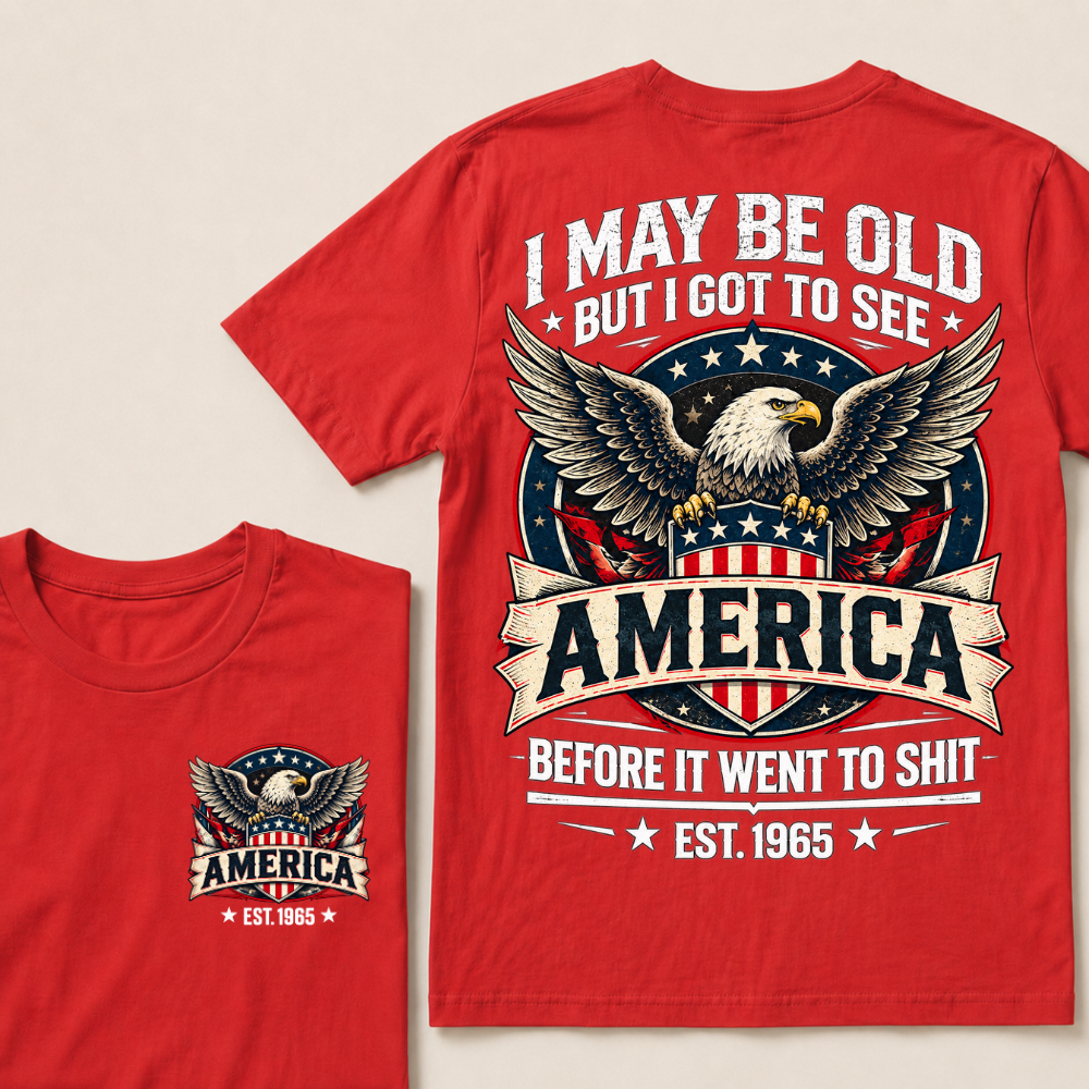 Custom Birth Year American Eagle Tee | Retro USA Banner Shield Patriotic Slogan Double Sided Print Graphic T-Shirt