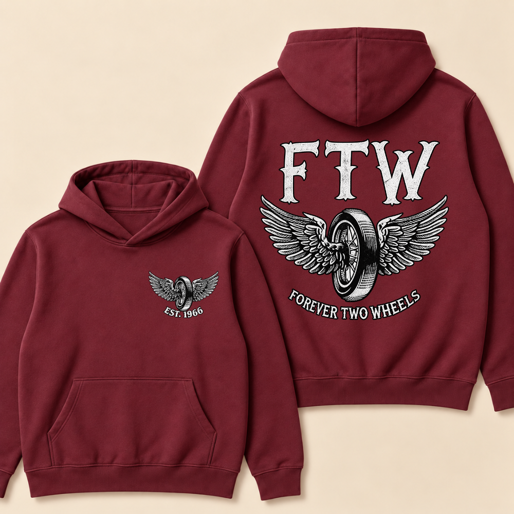 Custom EST. Year-FTW Wheel with Wings FOREVER TWO WHEELS Graphic Print Hoodie