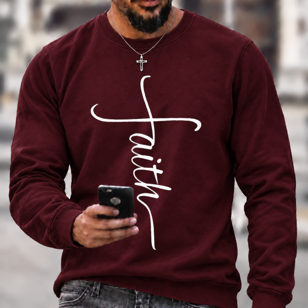 Men's Religious Belief Funny Graphic Print Casual Crew Neck Text Letters Cotton Sweatshirt