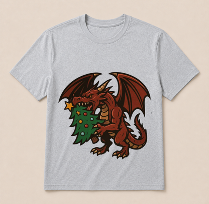 Christmas dragon with tree t-shirt