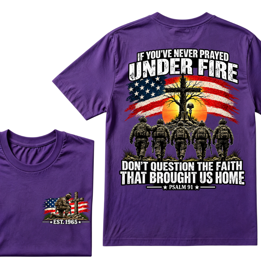 Custom EST.Year Prayed Under Fire Psalm 91 Veteran Double Print T-Shirt