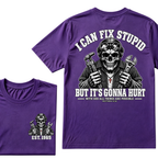 Custom Year I Can Fix Stupid Mechanic Skull Double Print Tee