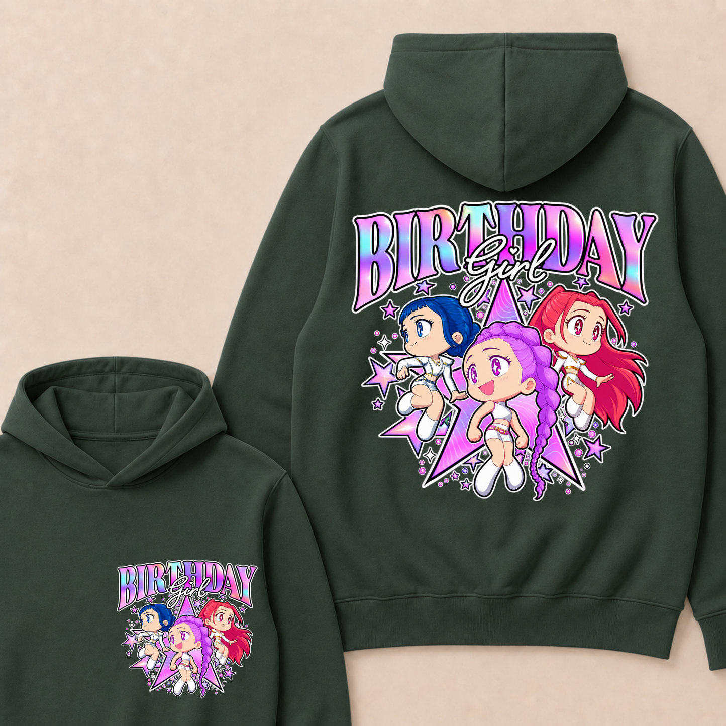 Kpop Demon Hunters Birthday Girl Adorable Chibi Group Shot Hoodie