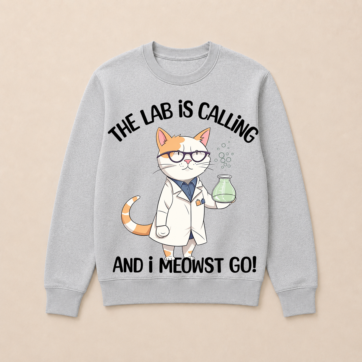 Girls Lab Calling Science Funny Lab Cat Laboratory Chemistry Science Crewneck Sweatshirt