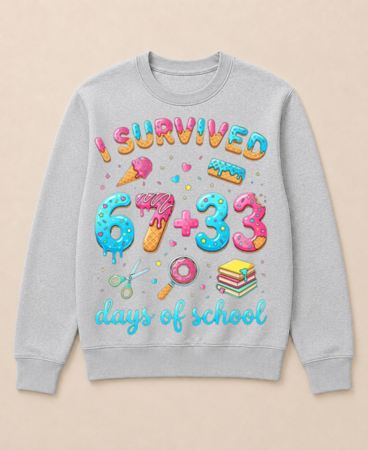 I Survived 100 Days of School 67+33 Days Teachers 100th Day Crewneck Sweatshirt