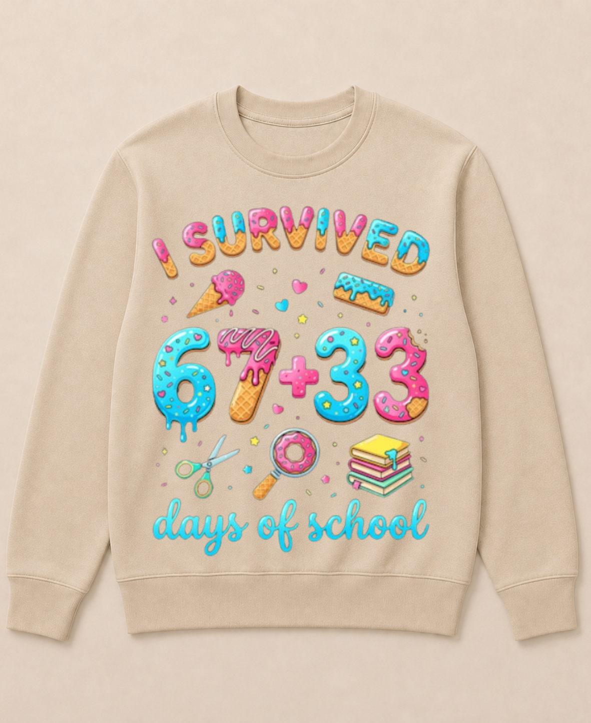 I Survived 100 Days of School 67+33 Days Teachers 100th Day Crewneck Sweatshirt