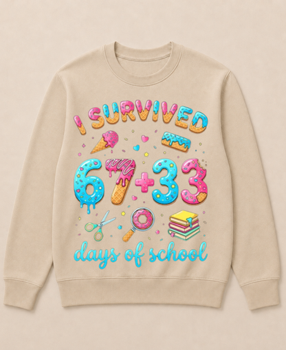I Survived 100 Days of School 67+33 Days Teachers 100th Day Crewneck Sweatshirt