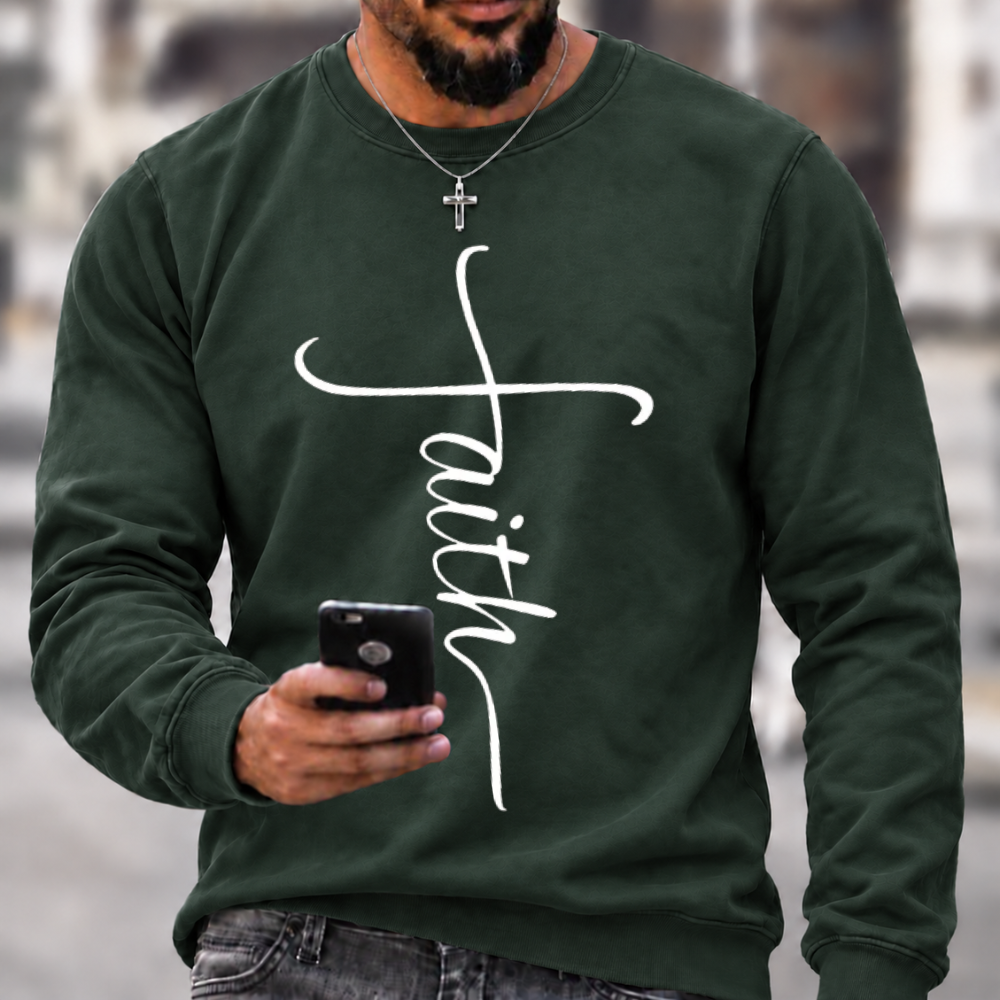 Men's Religious Belief Funny Graphic Print Casual Crew Neck Text Letters Cotton Sweatshirt