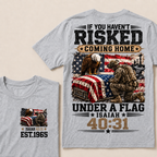 Custom Year Military Memorial Faith Tee | Kneeling Soldier Casket USA Flag Bald Eagle Isaiah 40:31 Double Sided Print Mens Patriotic T-Shirt