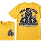 Custom Year I Can Fix Stupid Mechanic Skull Double Print Tee