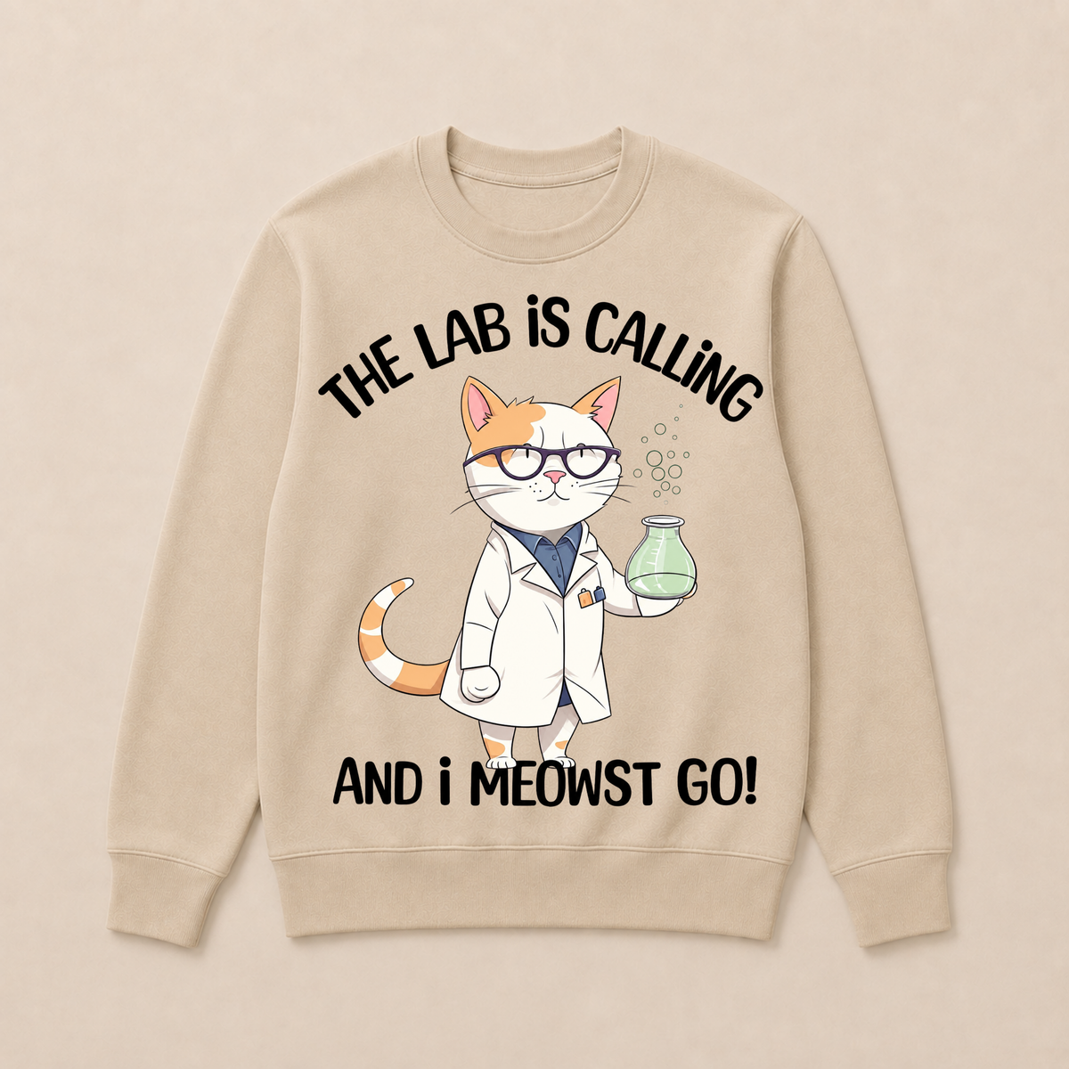 Girls Lab Calling Science Funny Lab Cat Laboratory Chemistry Science Crewneck Sweatshirt