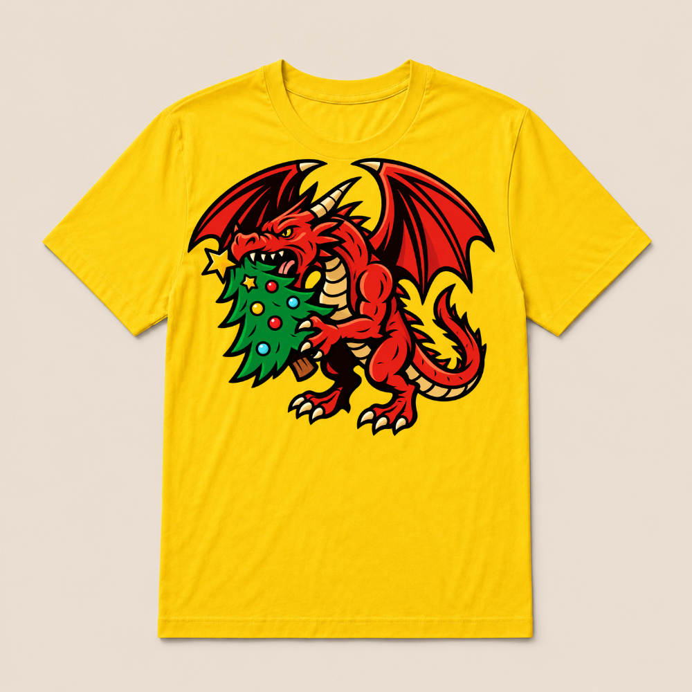 Christmas dragon with tree t-shirt