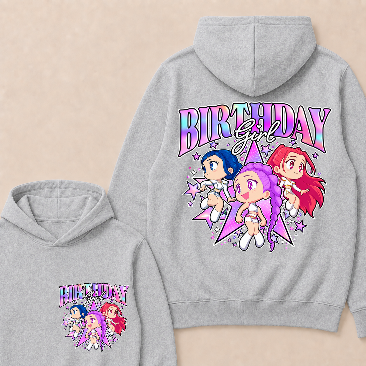 Kpop Demon Hunters Birthday Girl Adorable Chibi Group Shot Hoodie
