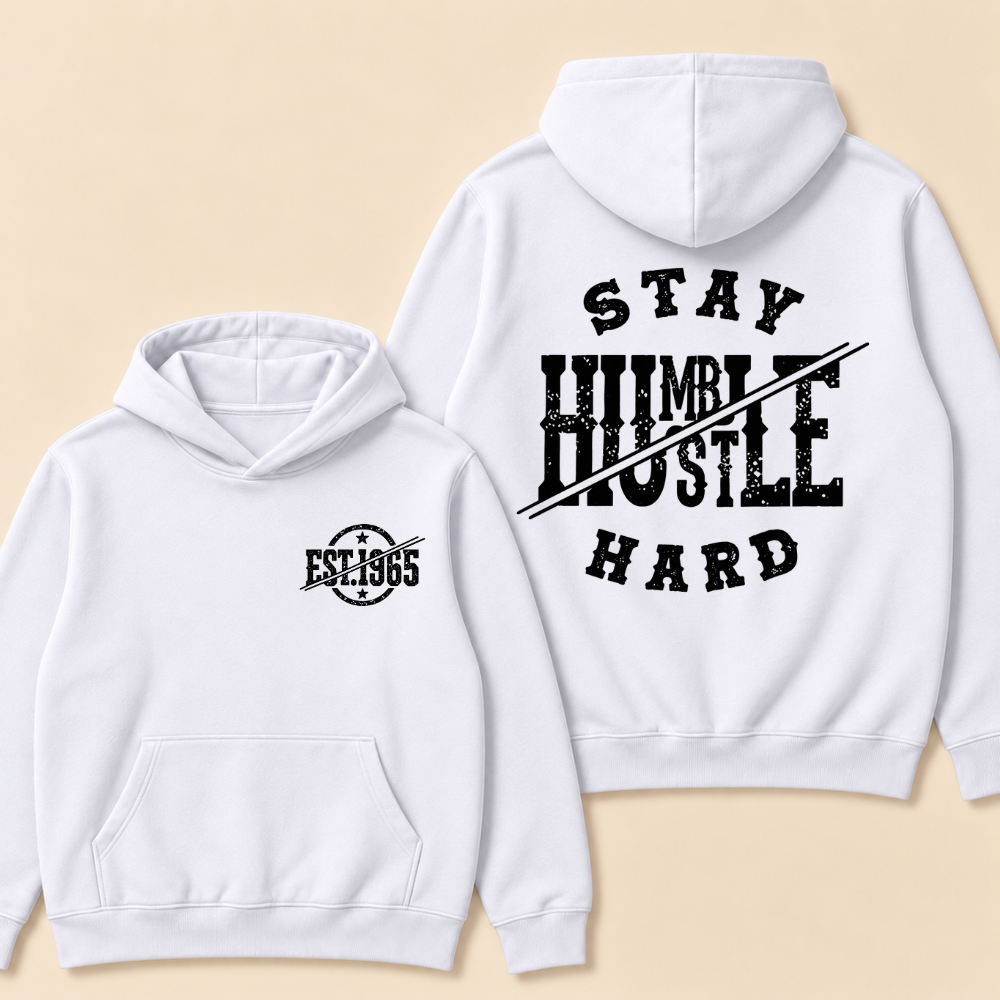 Hustle Hard Print Hoodie-Custom EST. Year