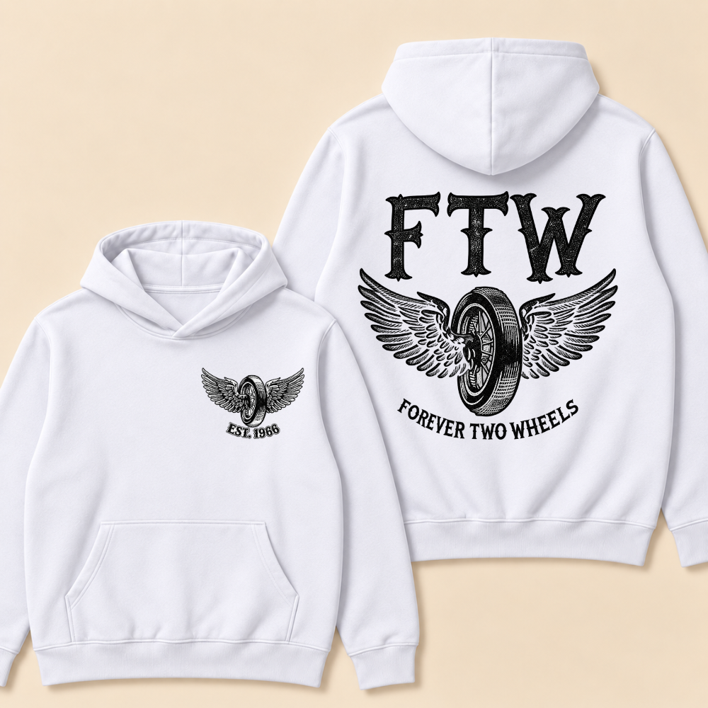 Custom EST. Year-FTW Wheel with Wings FOREVER TWO WHEELS Graphic Print Hoodie