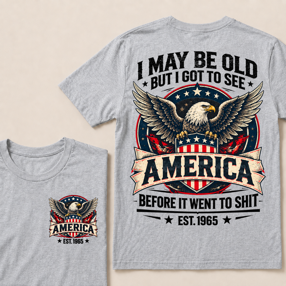 Custom Birth Year American Eagle Tee | Retro USA Banner Shield Patriotic Slogan Double Sided Print Graphic T-Shirt