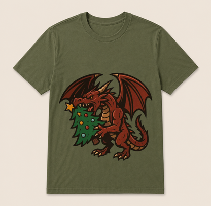 Christmas dragon with tree t-shirt