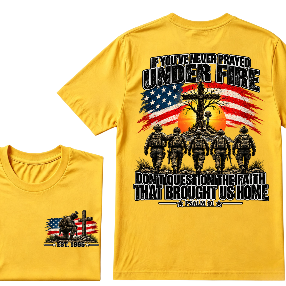 Custom EST.Year Prayed Under Fire Psalm 91 Veteran Double Print T-Shirt