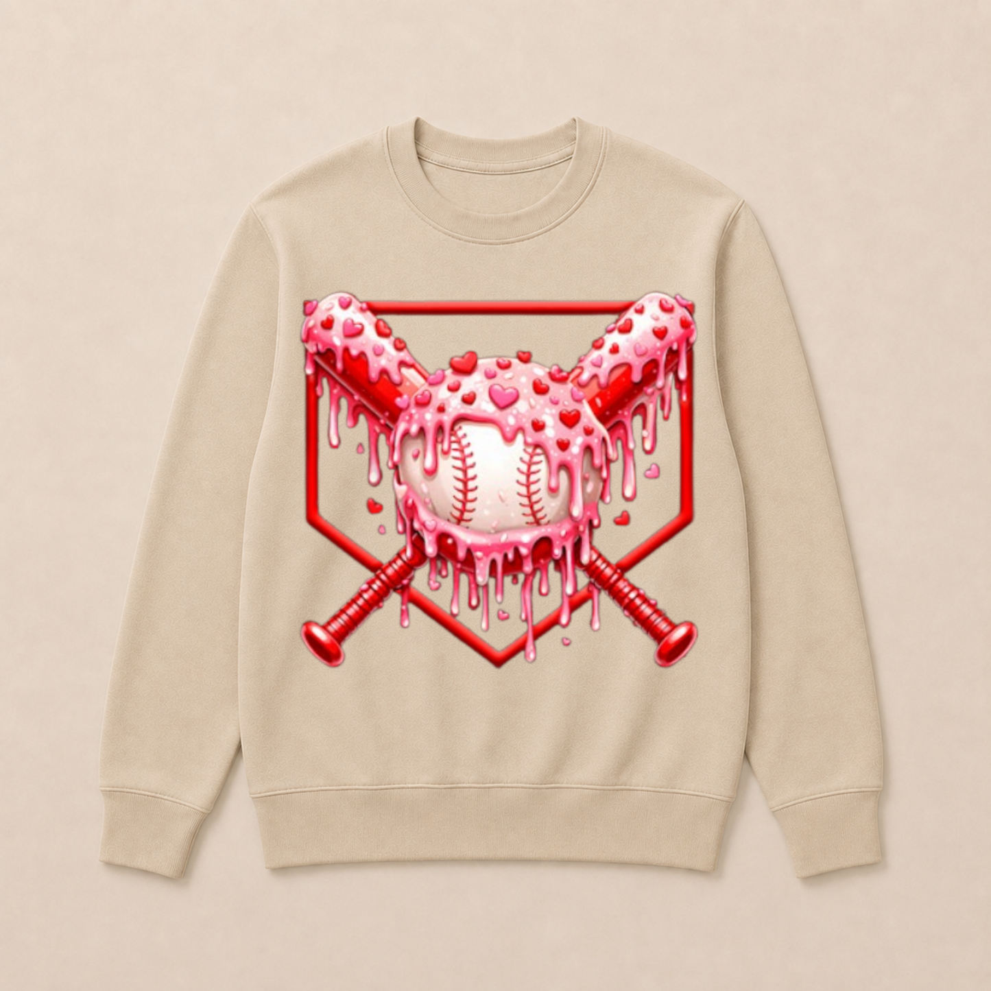 Valentines Day Baseball Boys Ice Cream Drip Heart Youth Kids Crewneck Sweatshirt