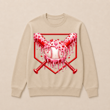 Valentines Day Baseball Boys Ice Cream Drip Heart Youth Kids Crewneck Sweatshirt