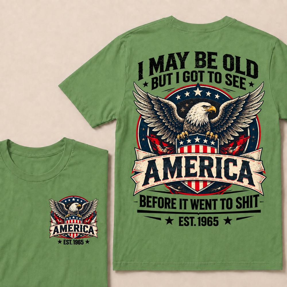 Custom Birth Year American Eagle Tee | Retro USA Banner Shield Patriotic Slogan Double Sided Print Graphic T-Shirt
