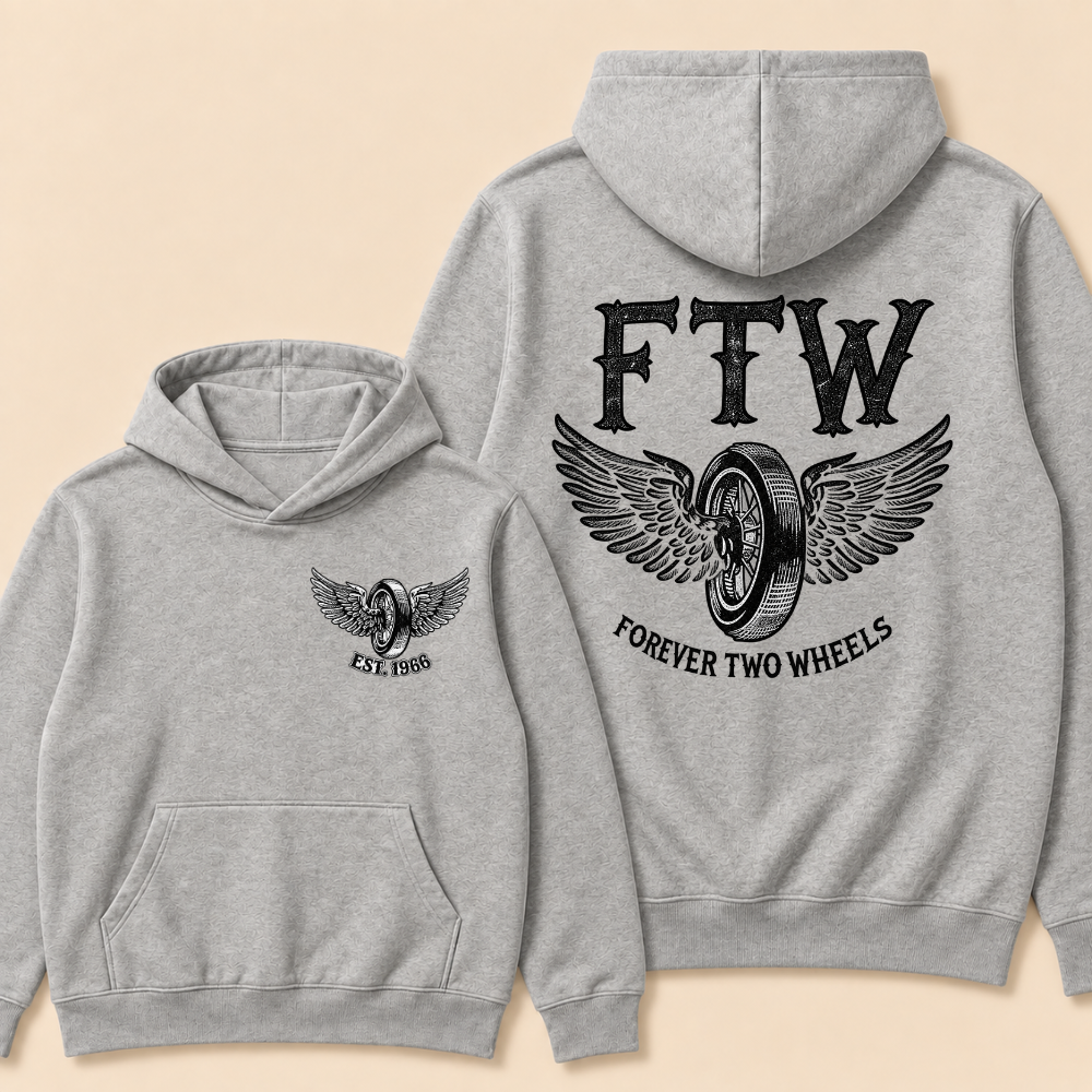 Custom EST. Year-FTW Wheel with Wings FOREVER TWO WHEELS Graphic Print Hoodie