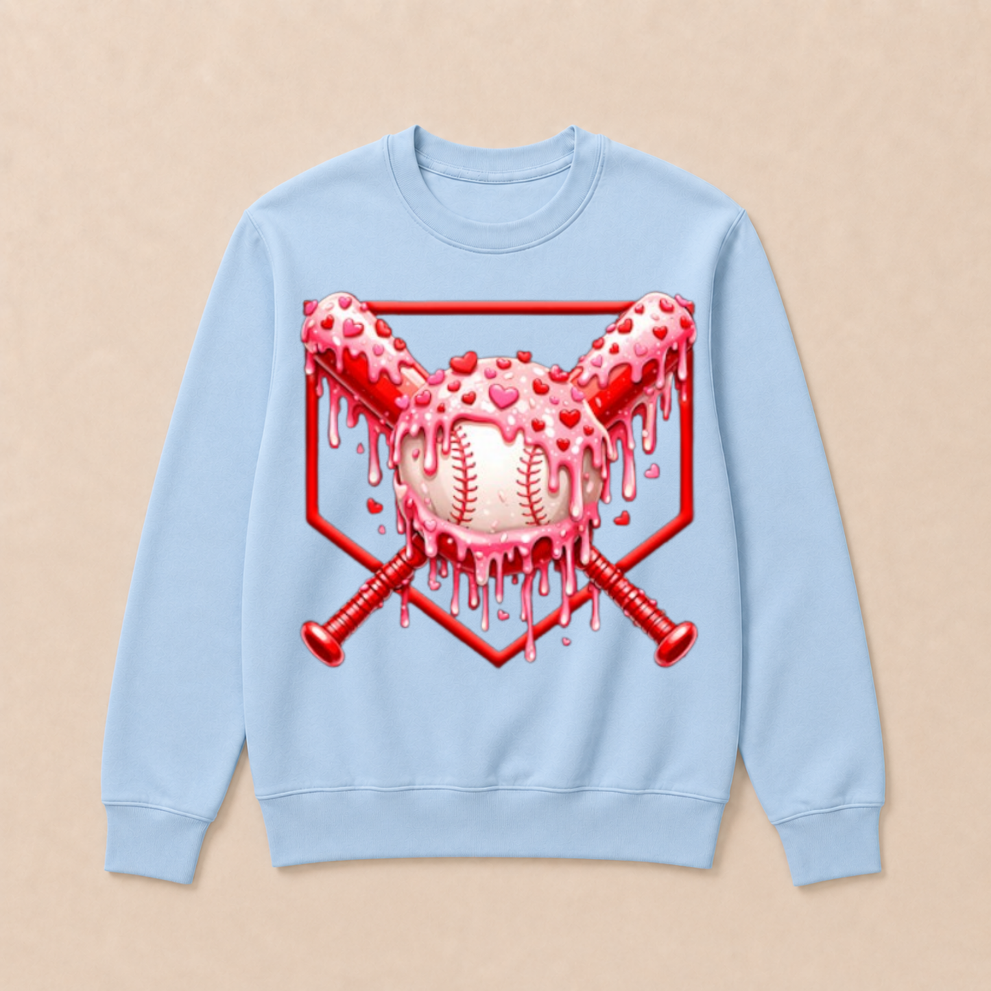 Valentines Day Baseball Boys Ice Cream Drip Heart Youth Kids Crewneck Sweatshirt