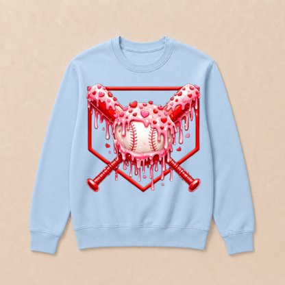 Valentines Day Baseball Boys Ice Cream Drip Heart Youth Kids Crewneck Sweatshirt