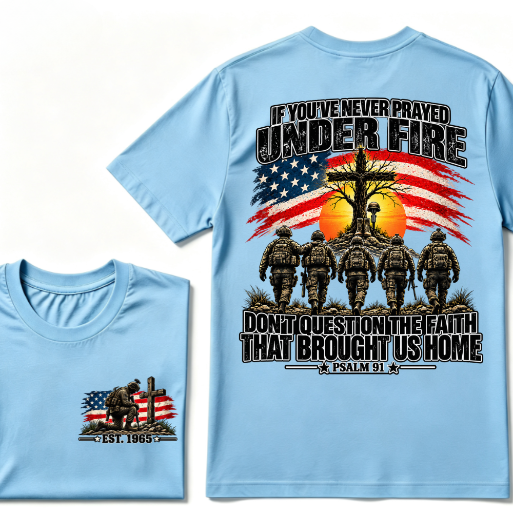 Custom EST.Year Prayed Under Fire Psalm 91 Veteran Double Print T-Shirt
